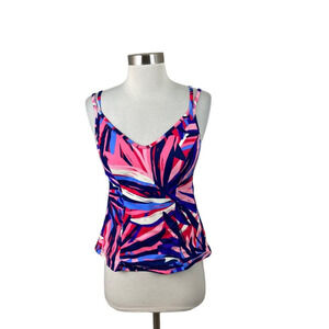 Miraclesuit Purple Pink Tropical Size 10 Padded Bust Tankini Top